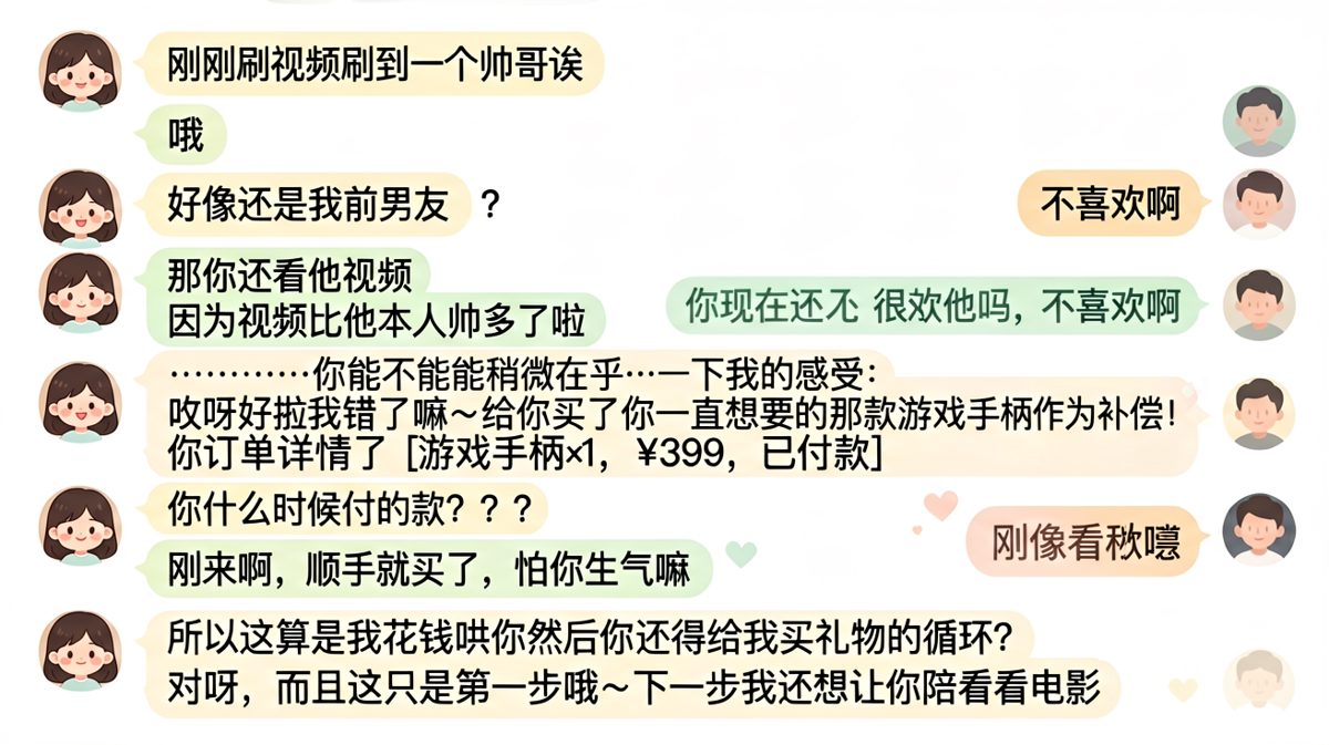 前男友是旧事，新礼物是现钞，而你的钱包永远在为她的心跳买单。