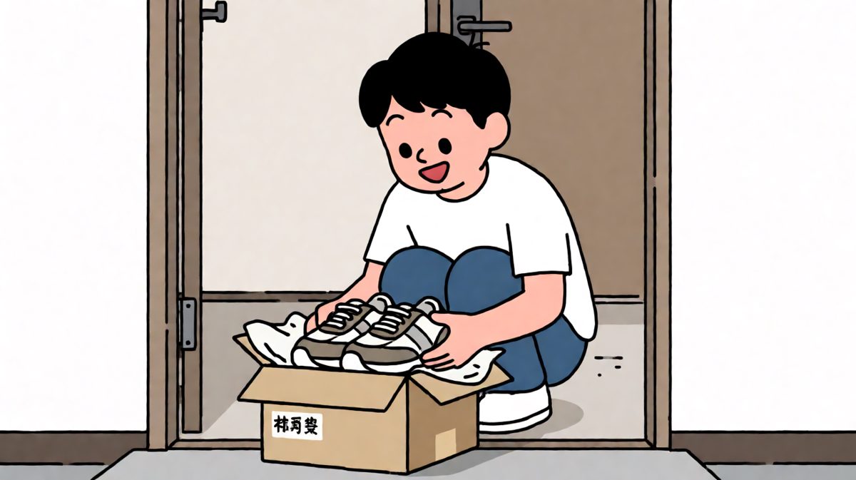 快递到了！主角迫不及待地拆箱试穿。