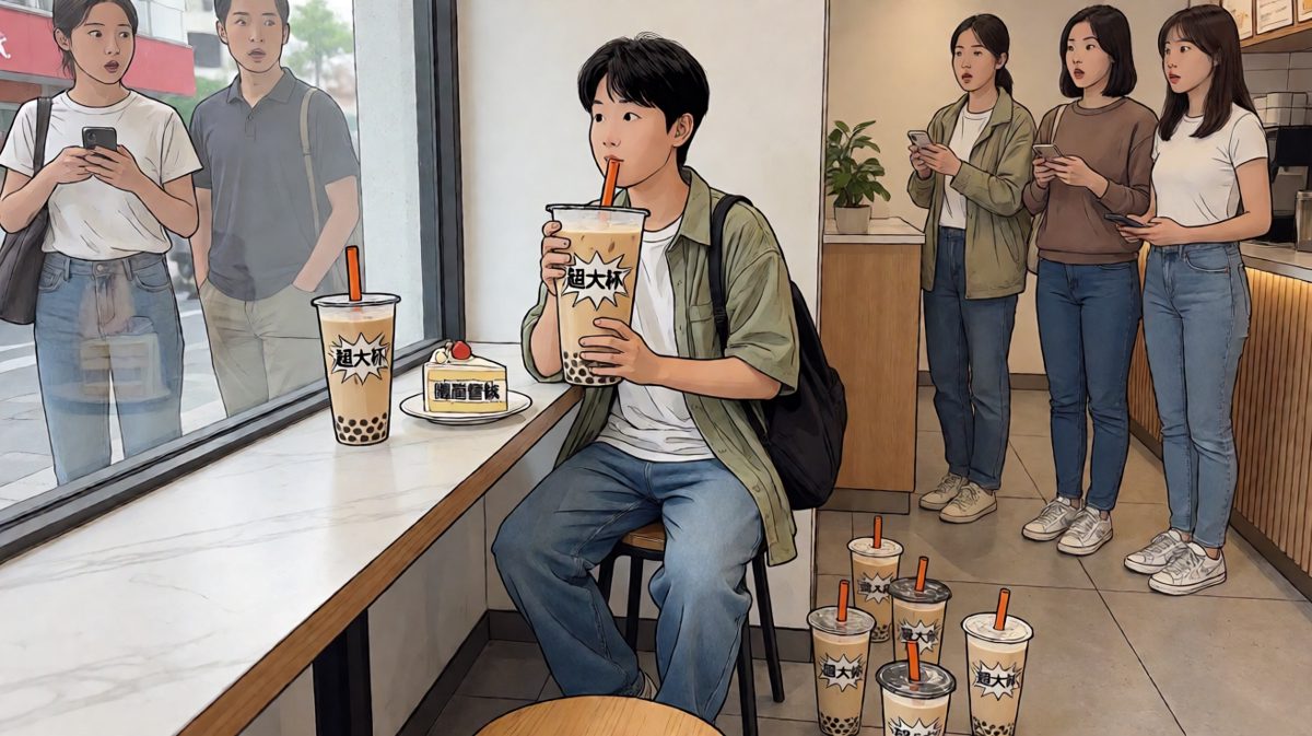 中午十二点，已经喝了五杯奶茶了