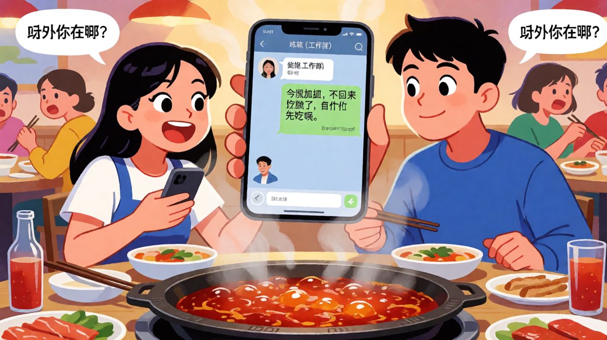 他说加班不回来吃饭，结果女朋友在火锅店抓到他在隔壁桌
