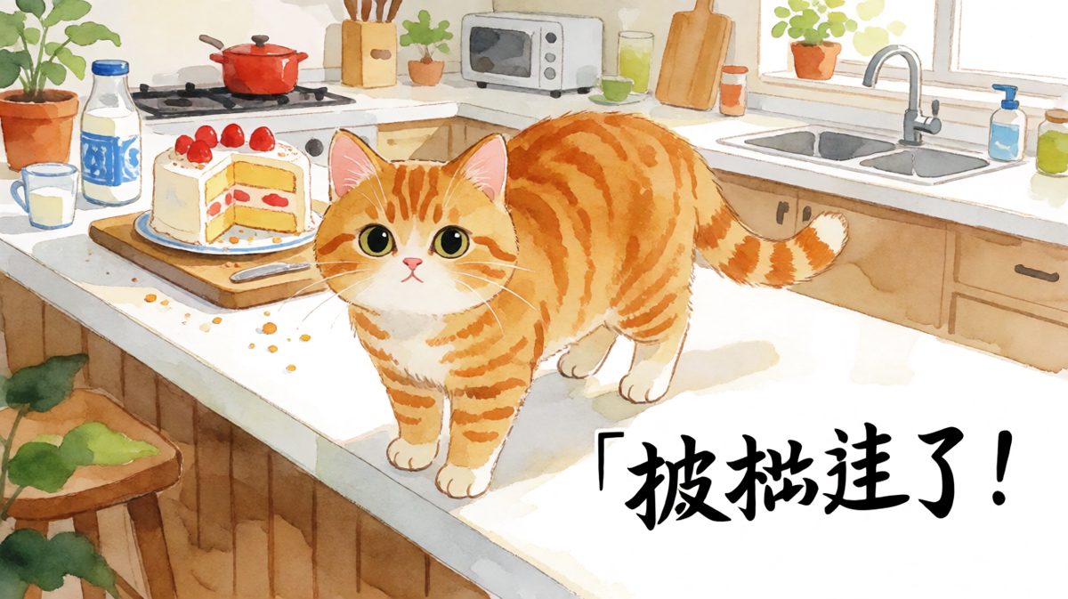 猫咪偷吃被抓现行，表情管理彻底失败