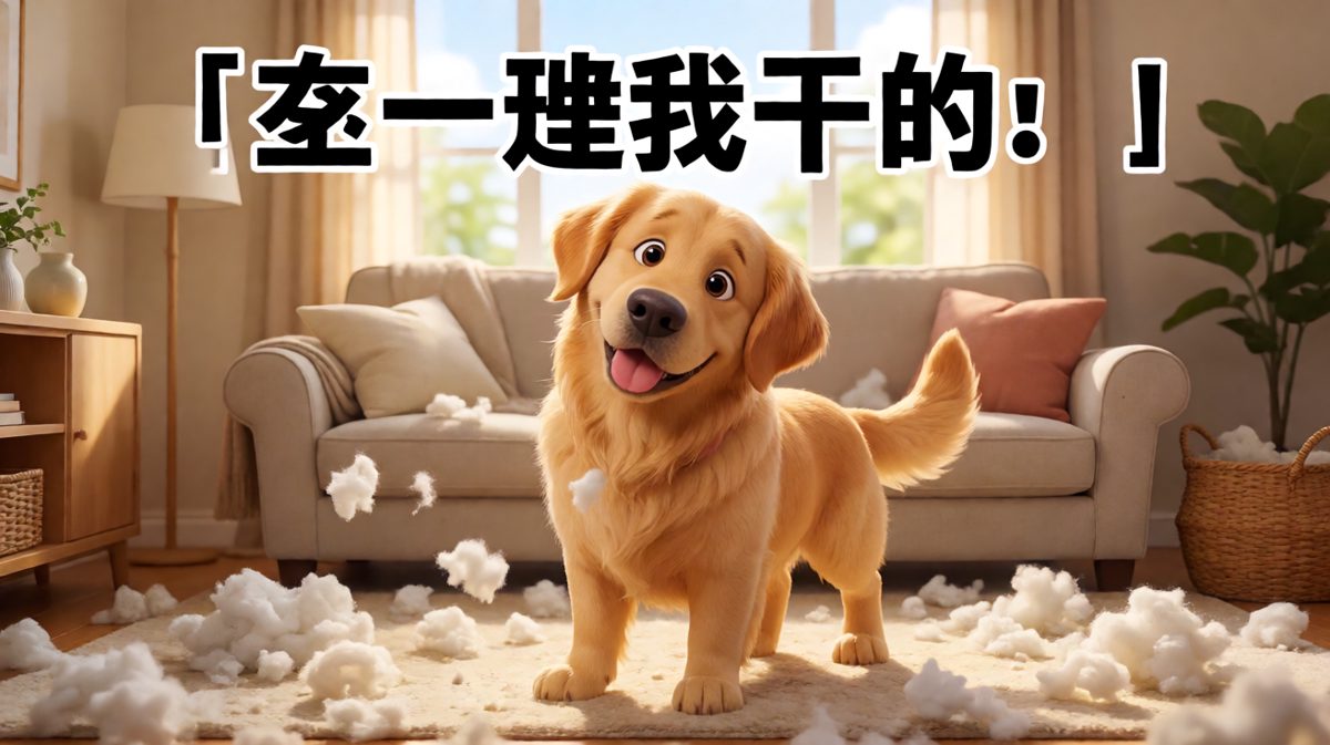 狗狗拆家后装无辜，演技堪比奥斯卡