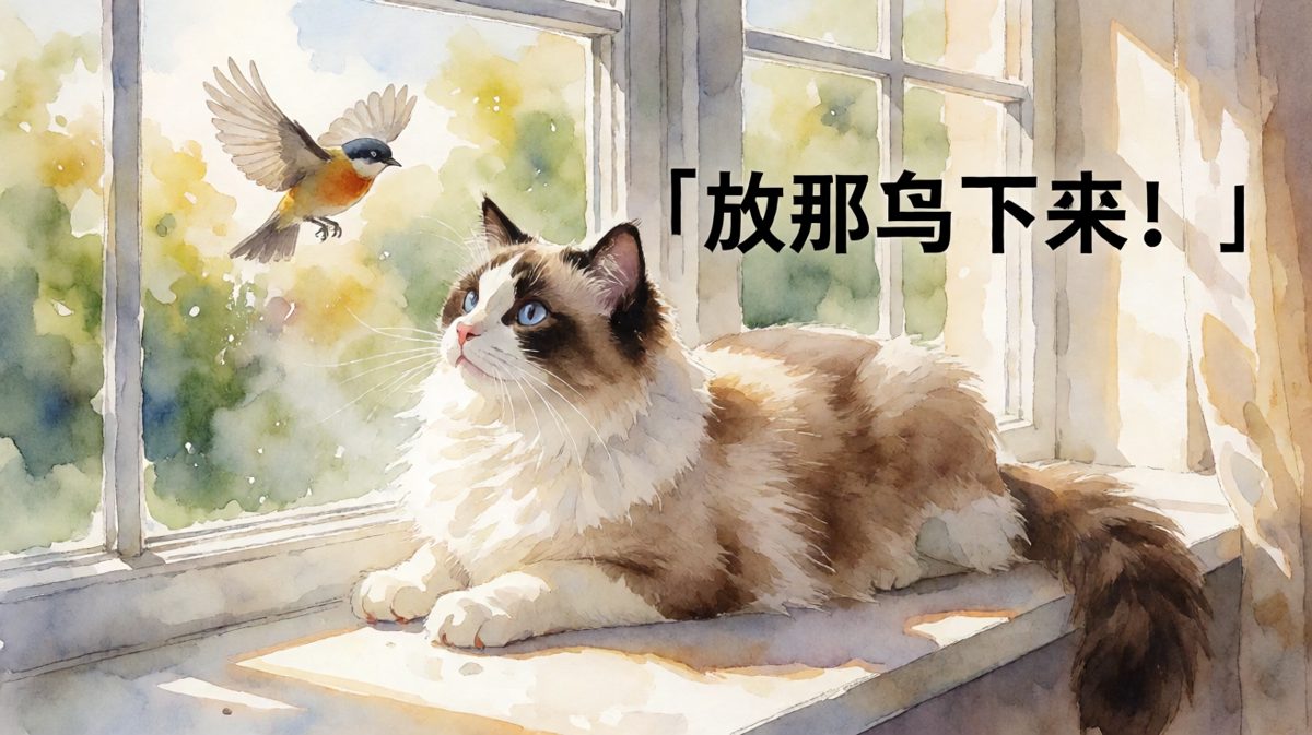 猫咪看鸟看得神魂颠倒，口水滴滴答答