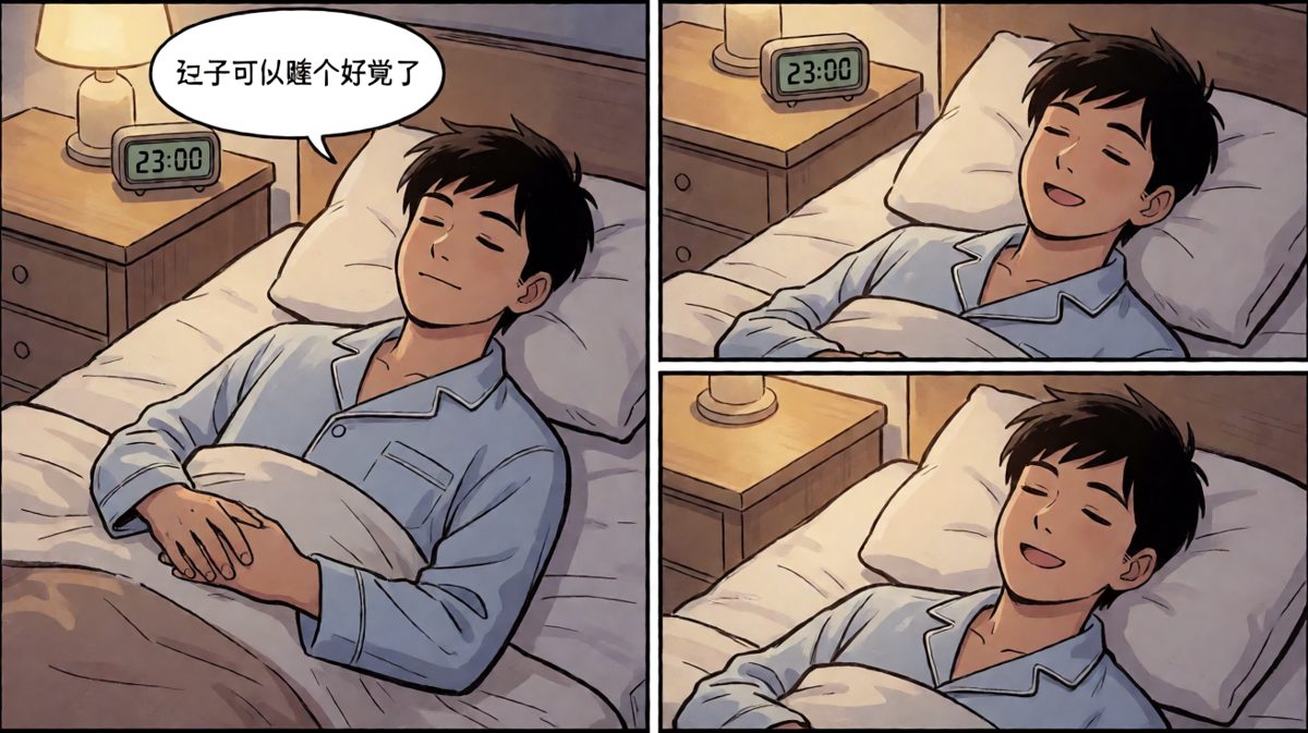 睡前信心满满，觉得今晚一定能睡好。