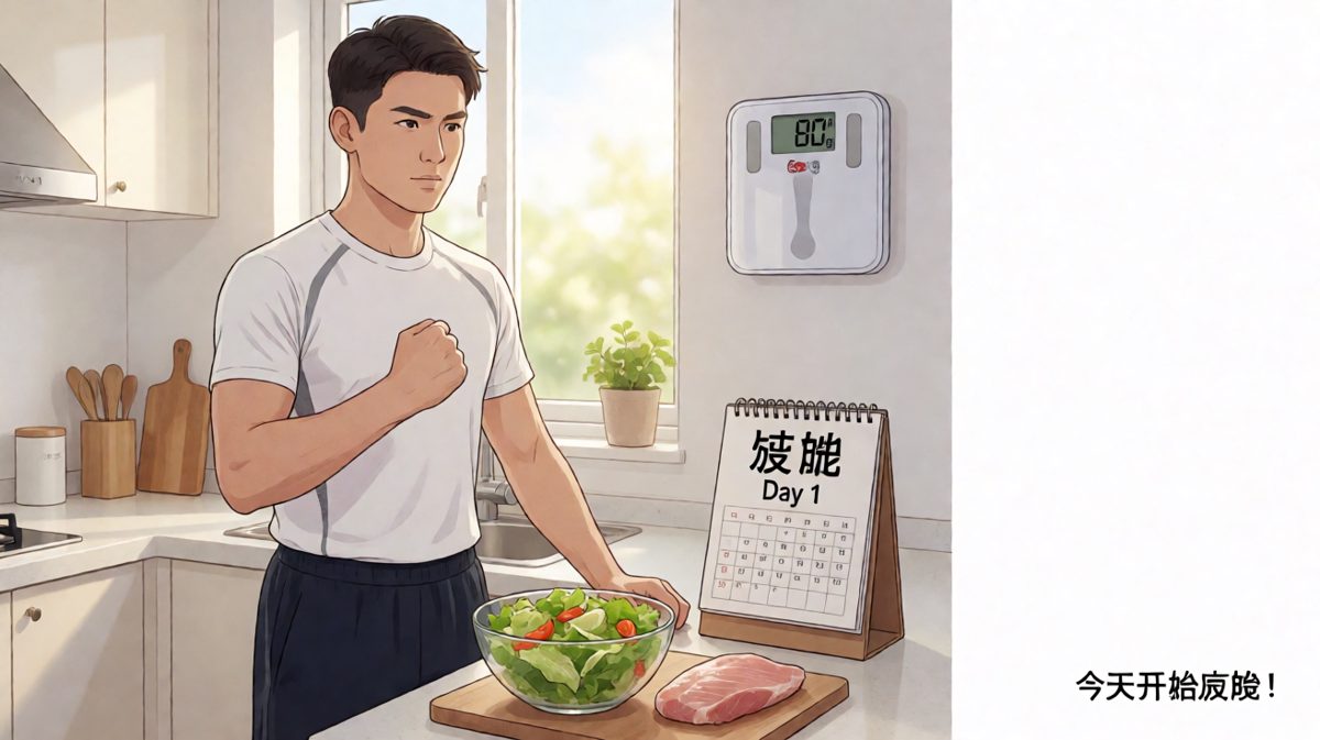 雄心壮志的第一天，发誓健康饮食减肥