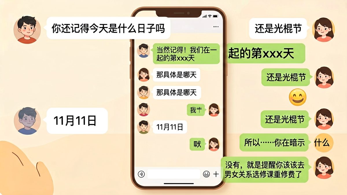 他把纪念日说成了光棍节