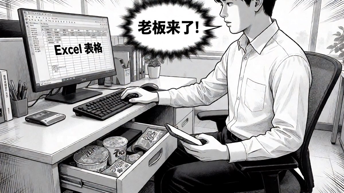 表面在认真工作，其实在疯狂摸鱼