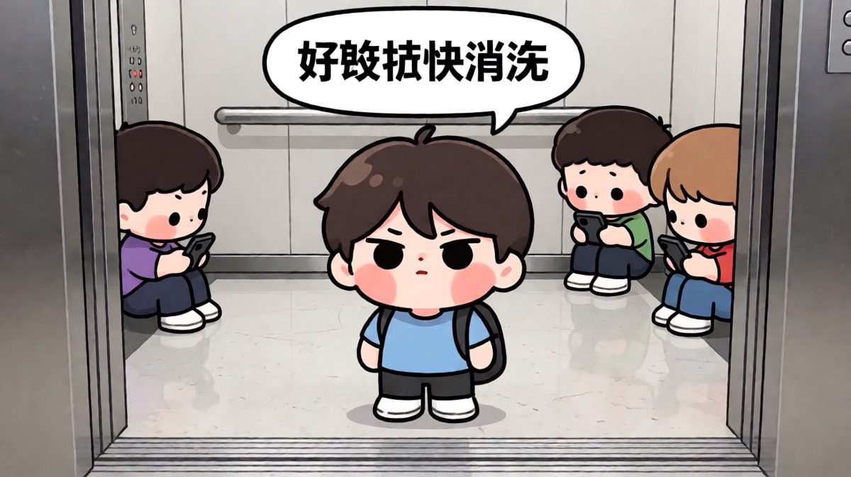 电梯里遇见认识的人：假装打电话