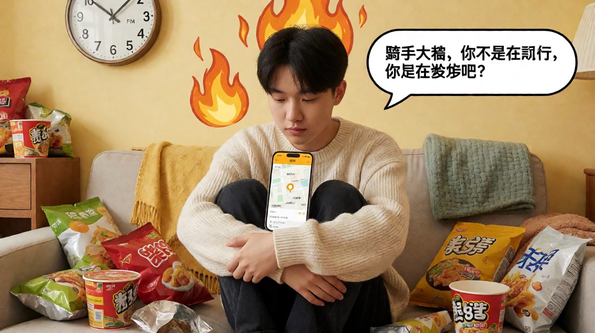 外卖骑手每前进一米，我的耐心就减少十分之一