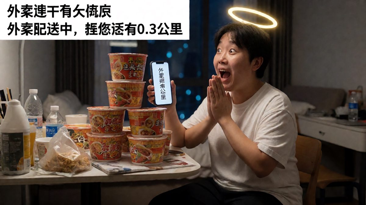 等外卖的最后一分钟，人类对食物的信仰达到了巅峰。