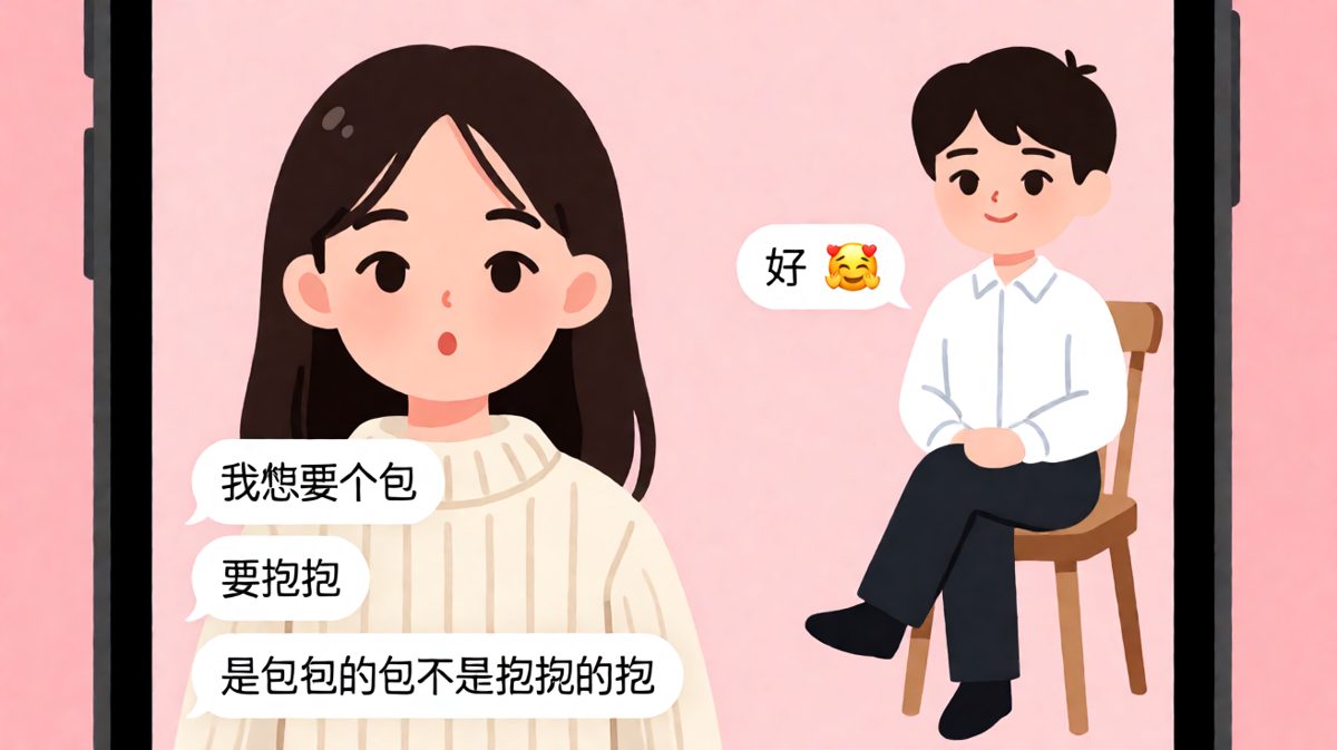 她想要的是包包，他给的是抱抱，直男的阅读理解满分