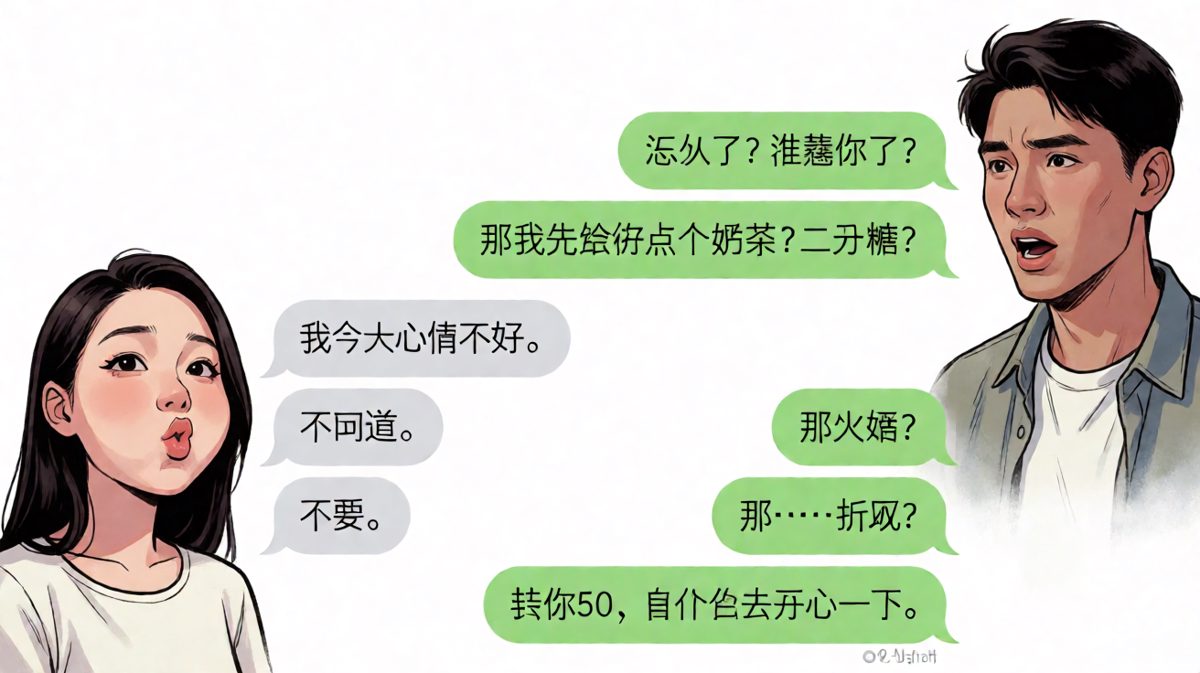 直男男友的安慰方式让人哭笑不得