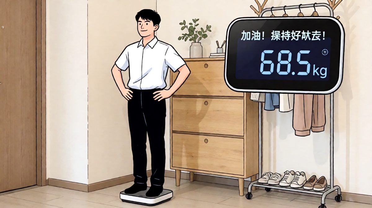 自信满满站上体脂秤，期待被夸奖