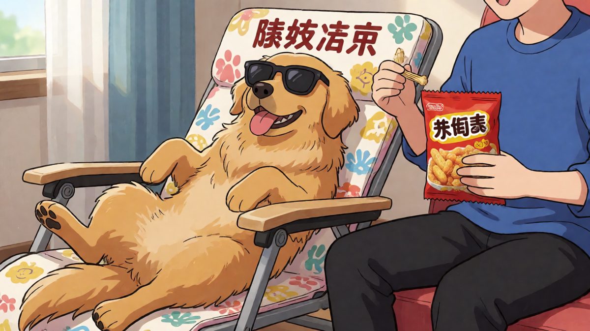 狗：墨镜一戴，谁都不爱（尾巴：不！我爱）。