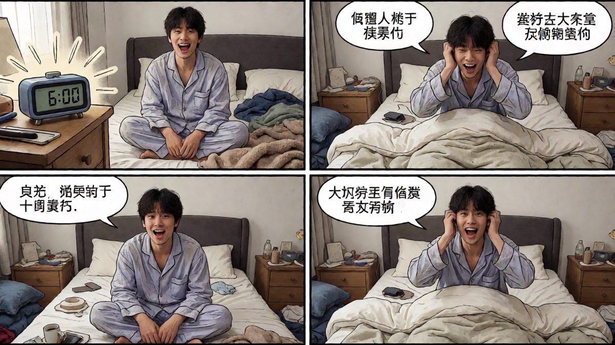 闹钟响了，小明痛苦挣扎