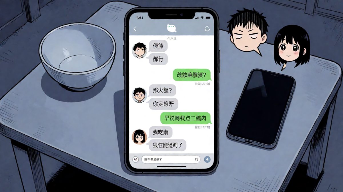 随便的深渊：男生点三次都被否决，最后一击是吃素