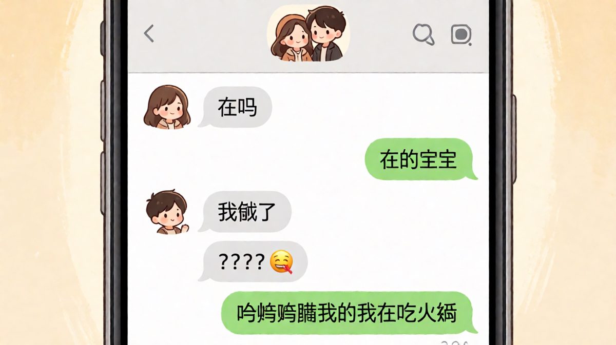女生用"在吗"测试男友，结果只是骗他吃饭