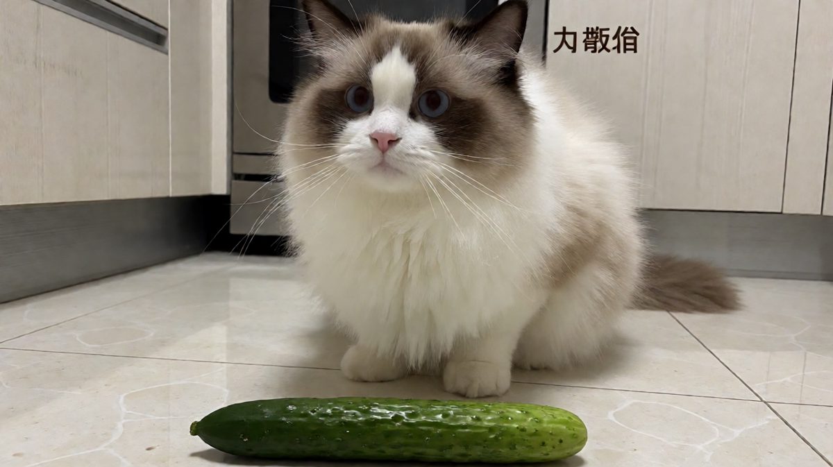 猫咪：这啥玩意儿！谁把绿色虫子放我面前了！