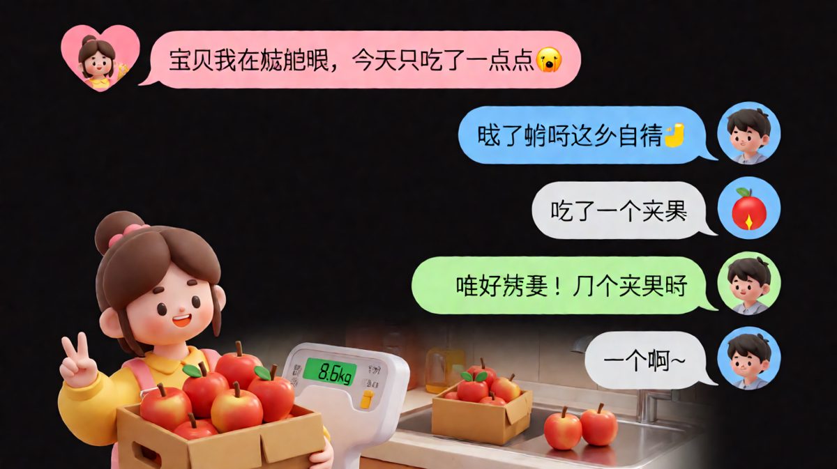 她说只吃了一个苹果，结果秤上站了八斤半