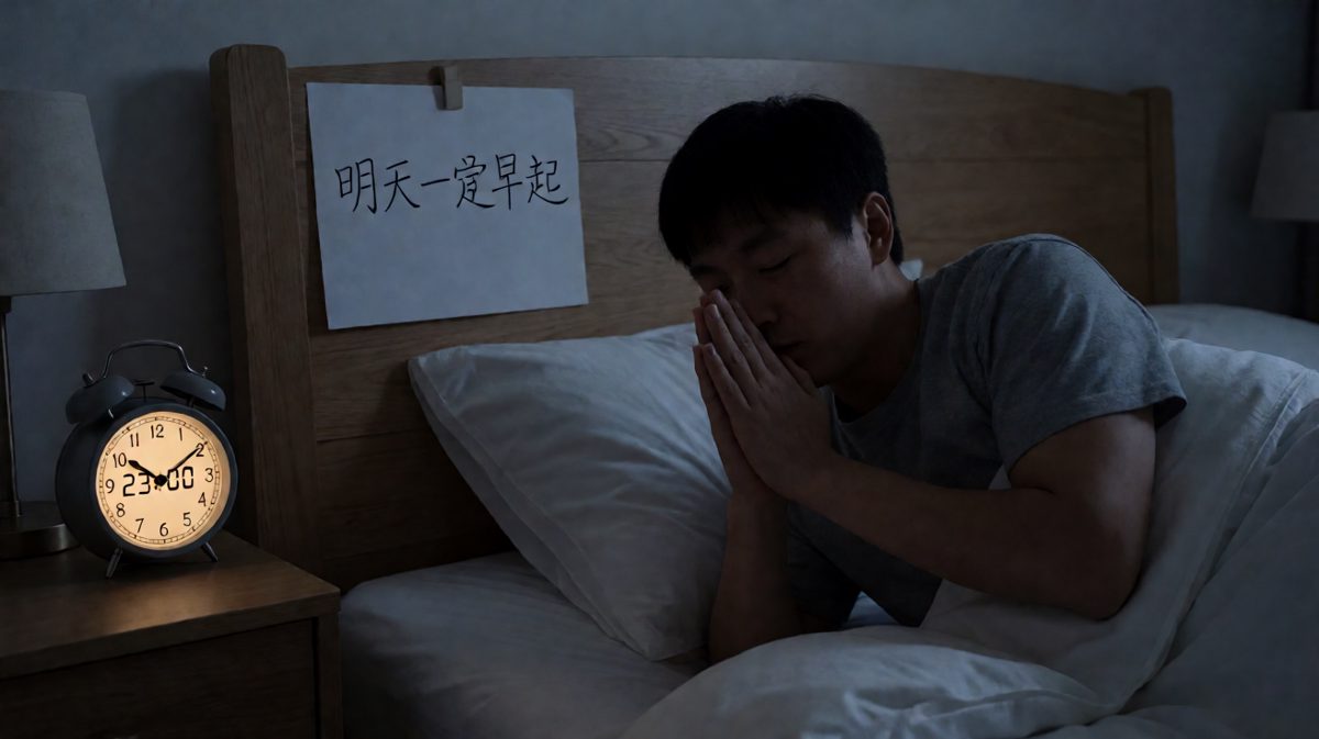 睡前信心满满，誓要和闹钟一决高下