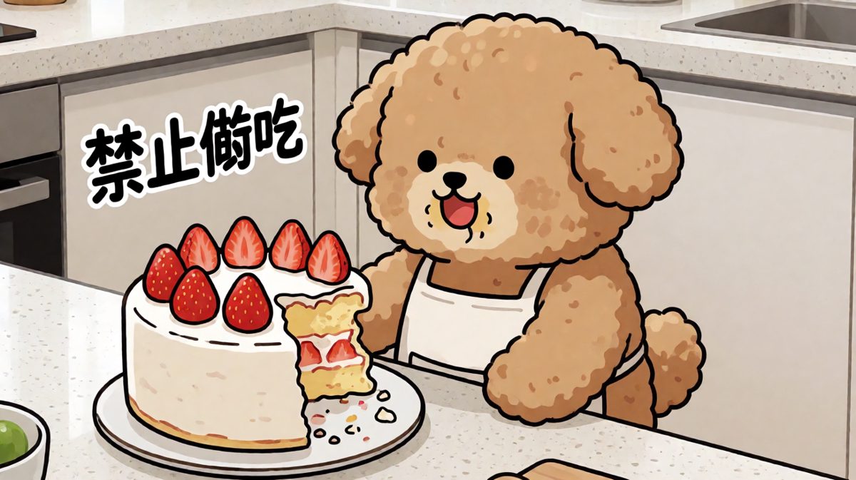 狗：谁写的字我不认识，反正蛋糕挺好吃。