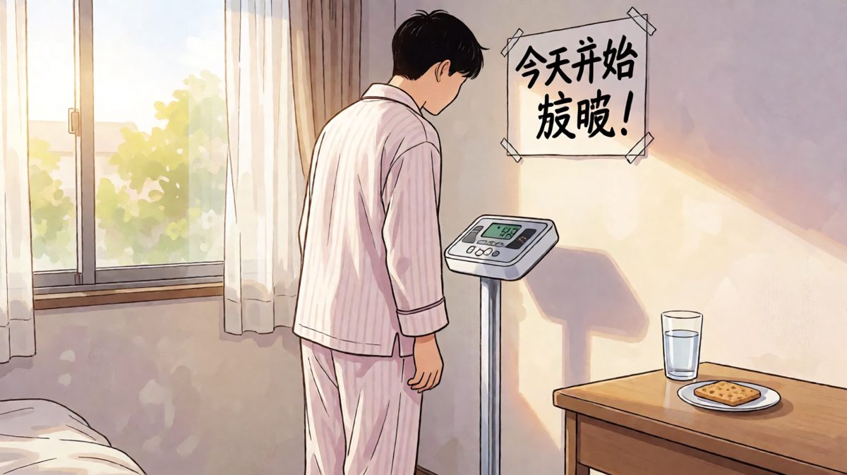 起床称体重，看到数字后痛下决心减肥
