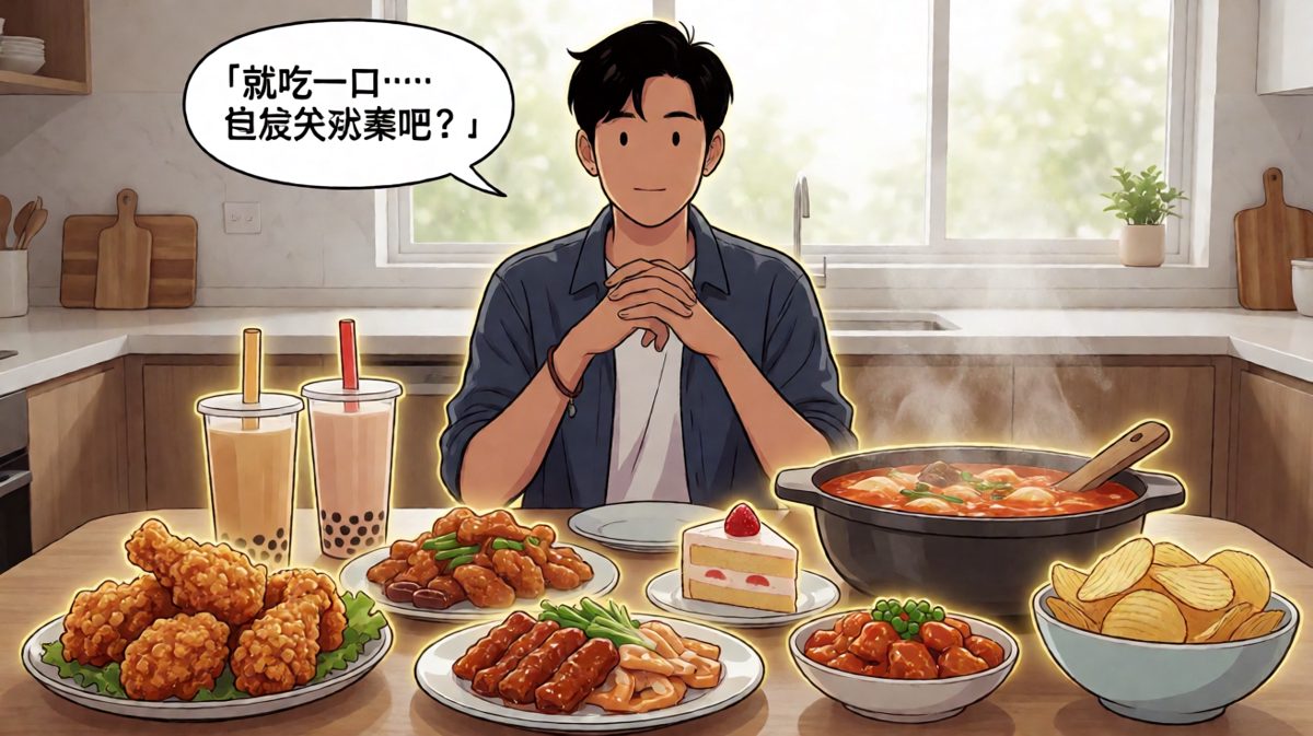 面对美食诱惑，内心疯狂挣扎却逐渐投降