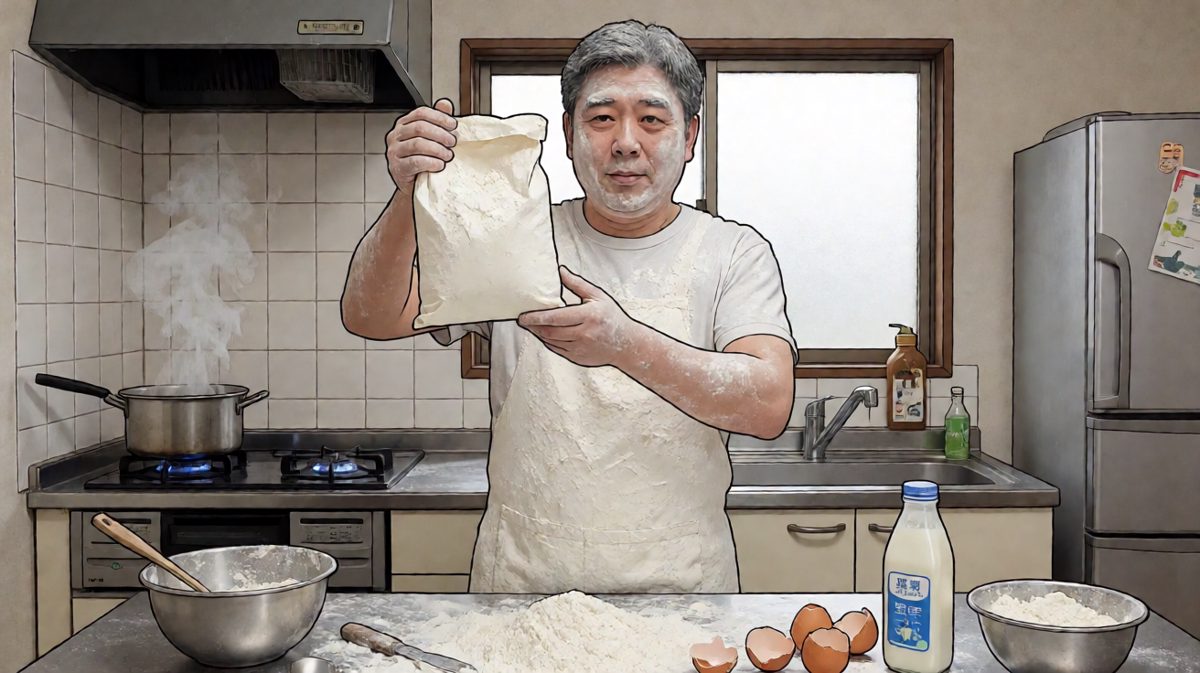 第3格：面粉袋爆炸，主角化身'白雪公主'