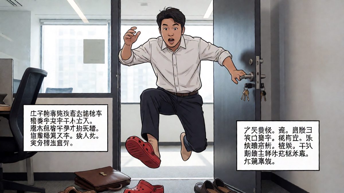 出门太急，一只洞洞鞋配一只破袜子，堪称时尚灾难。