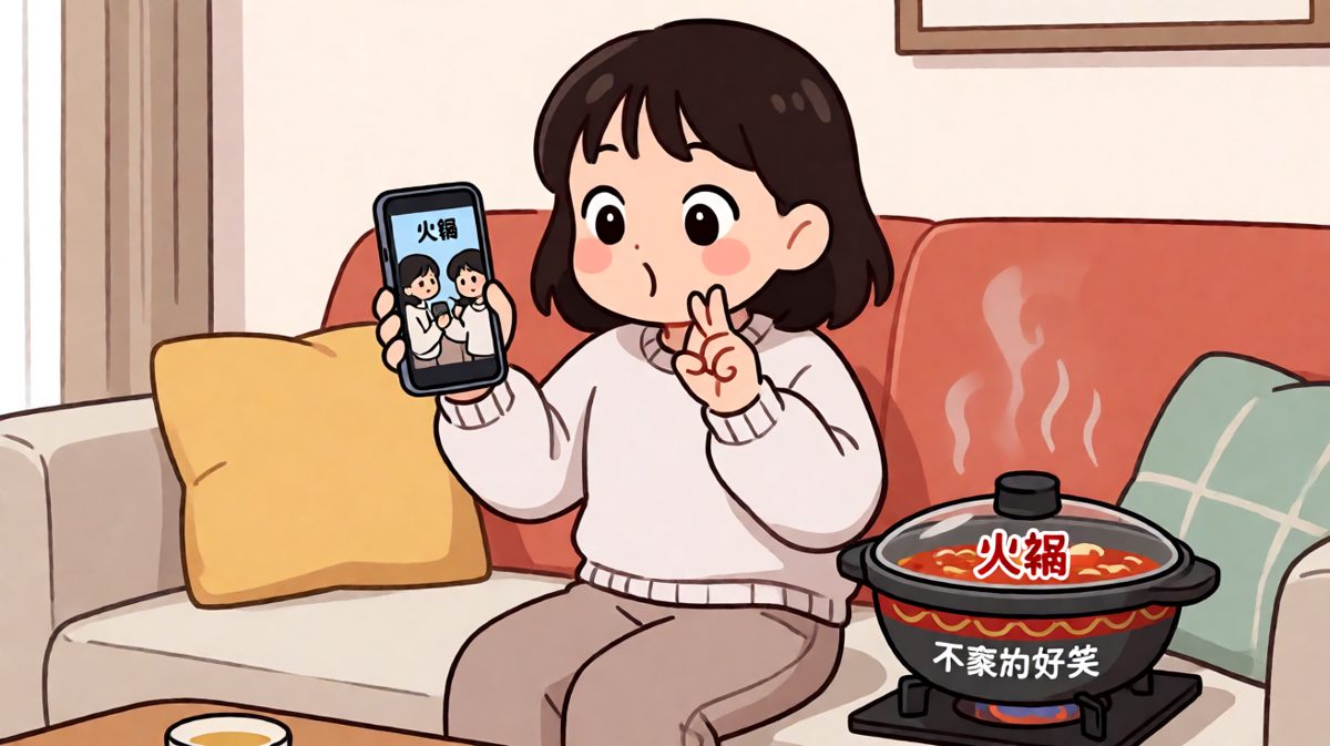 我说多喝热水，她已在家涮火锅