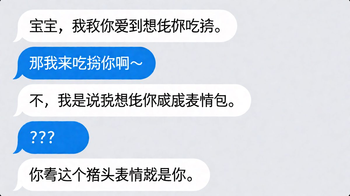「我爱你爱到想把你吃掉」——下一句直接把对方变成了表情包