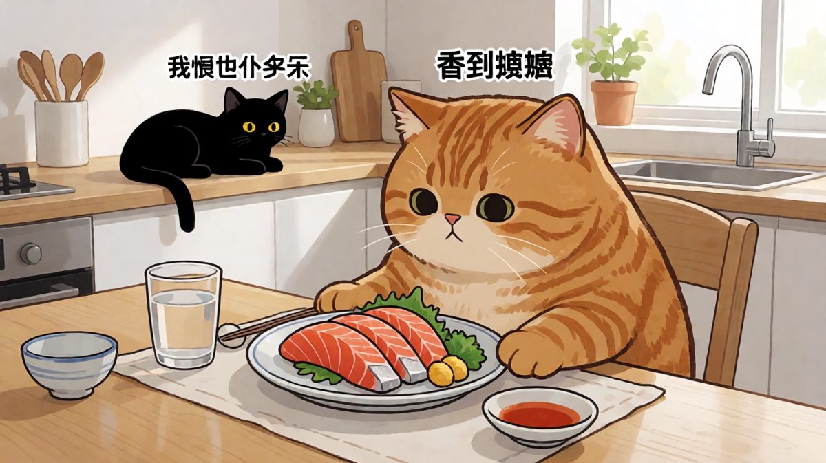 干饭猫的霸凌现场：有饭吃就是硬道理。