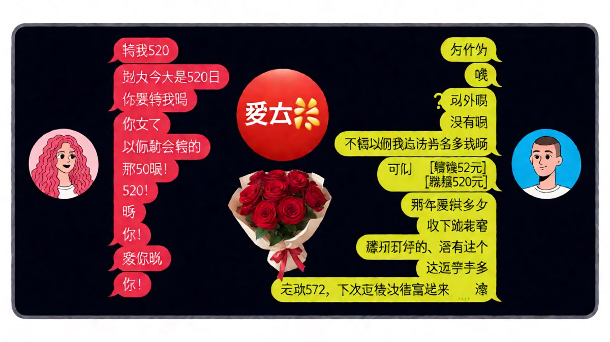 520转账博弈：从520到52再到520，全程心算，最后倒贴一束花。