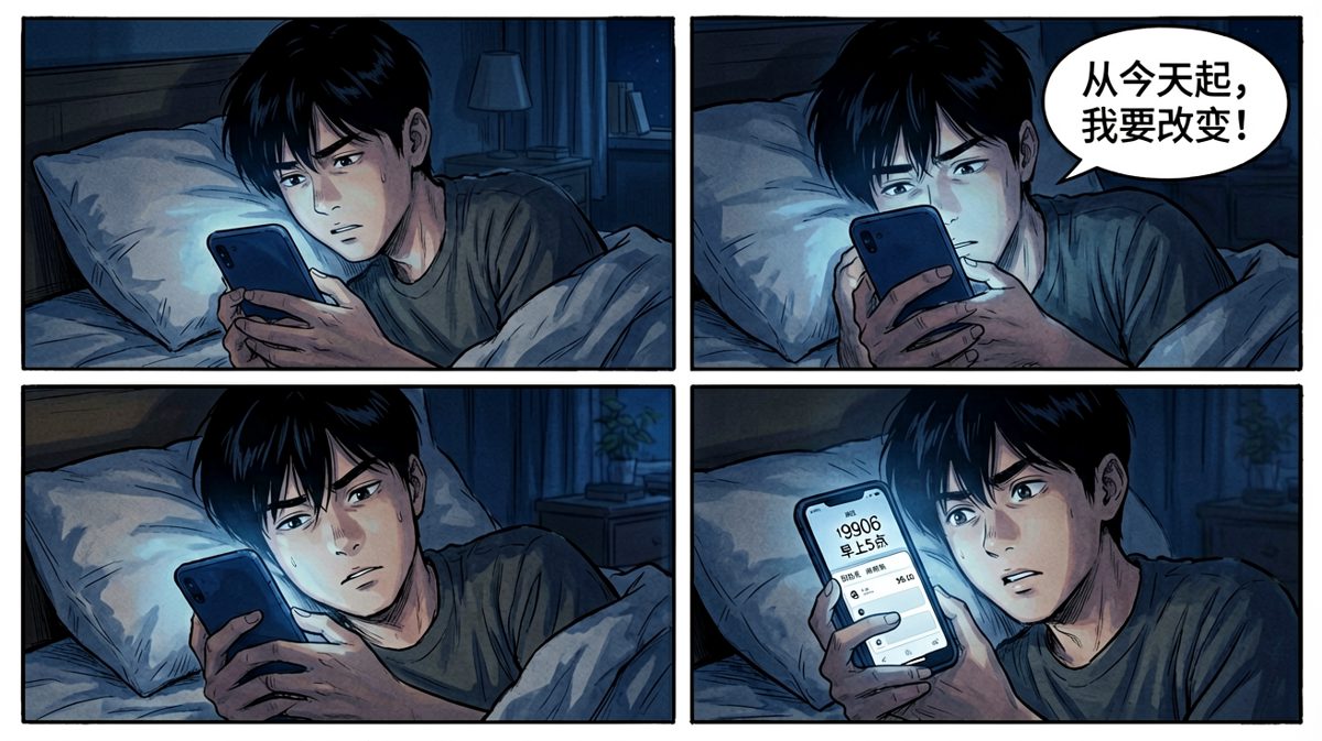 深夜立下早起flag，眼神充满决心