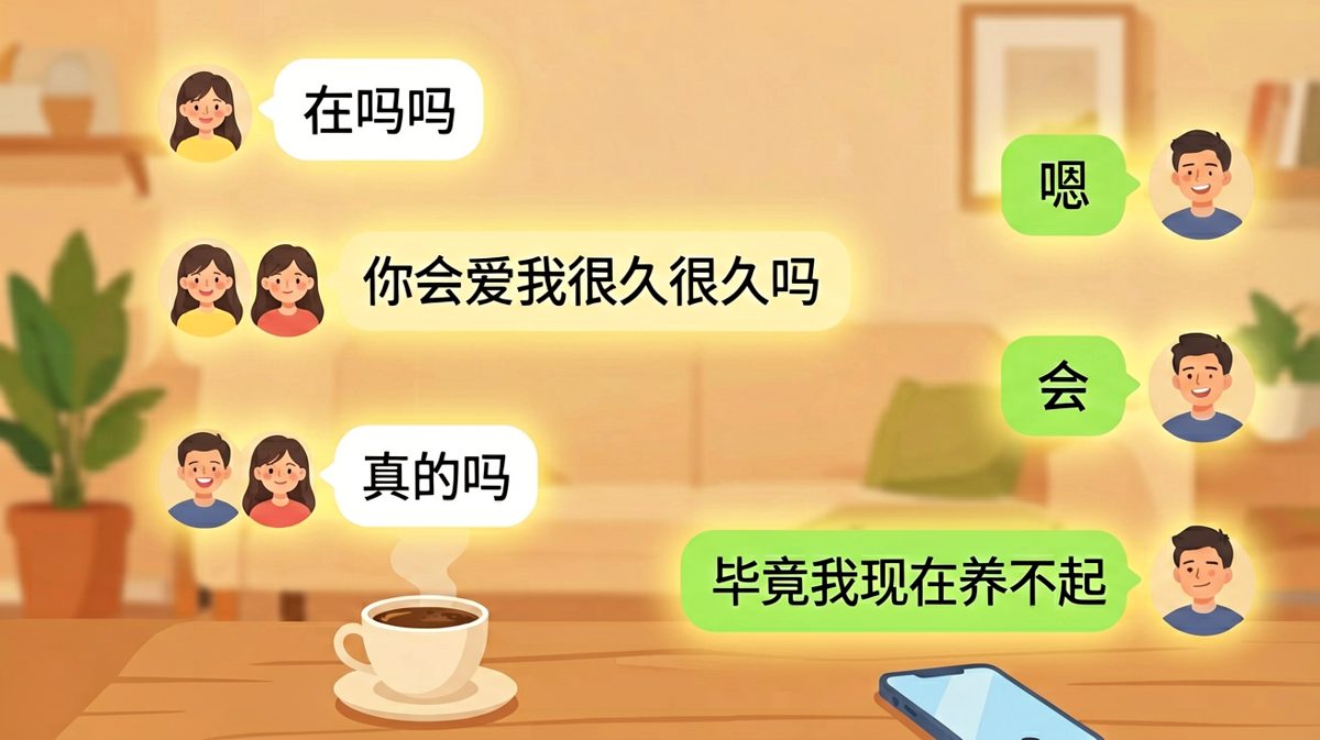 女生问会不会爱很久，男生回答：养不起