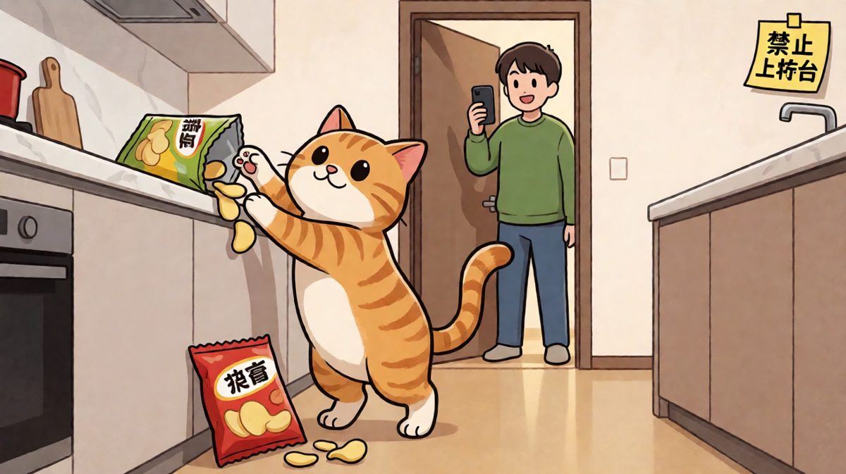 偷吃被抓现行，橘猫的表情管理彻底失败