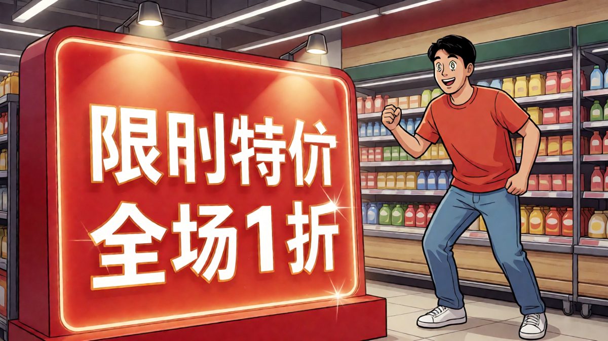 超市里看到震撼人心的促销大牌，主角瞬间沦陷