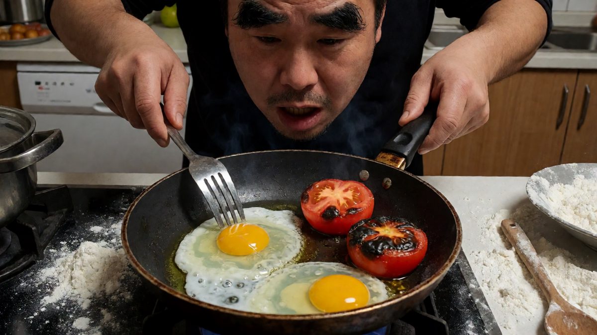 烹饪过程中状况百出，场面失控。