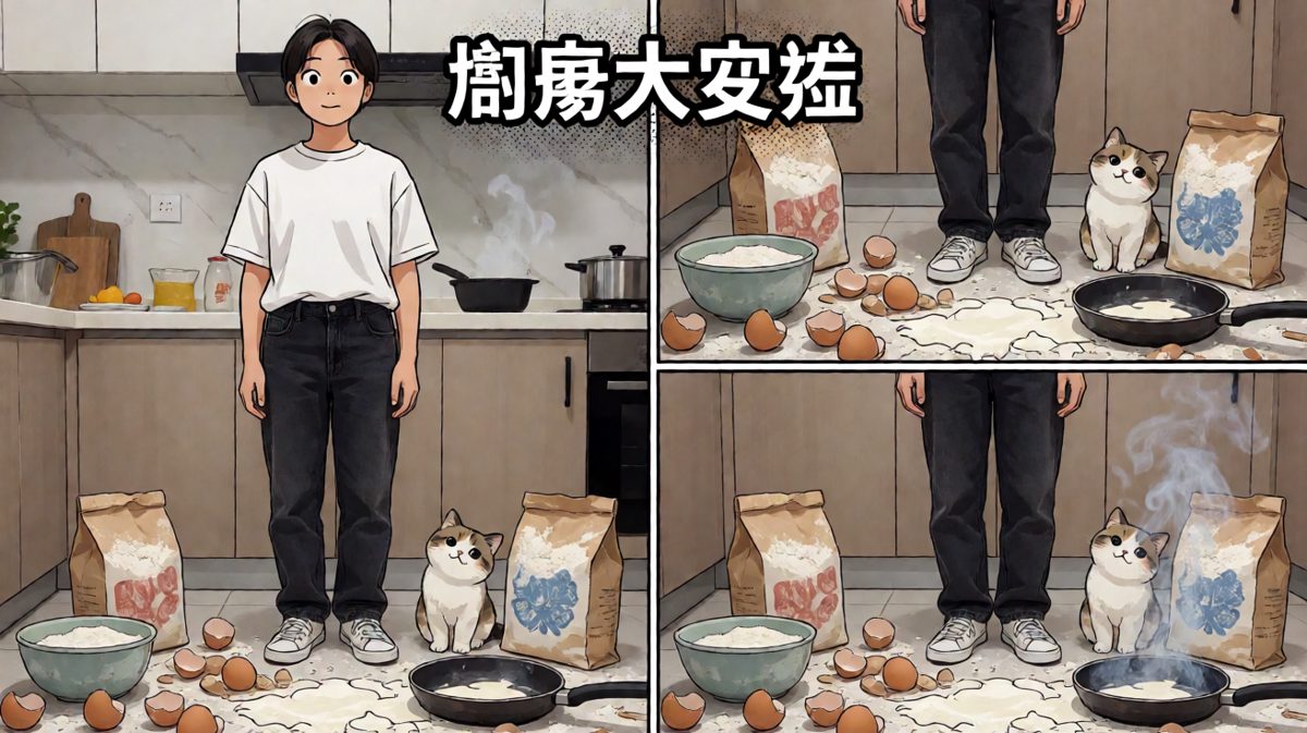 看着满屋狼藉，主角陷入沉默。
