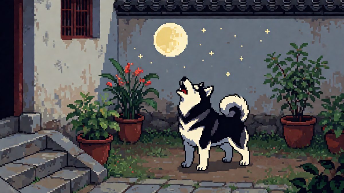 哈士奇月下嚎叫，吓跑整条街