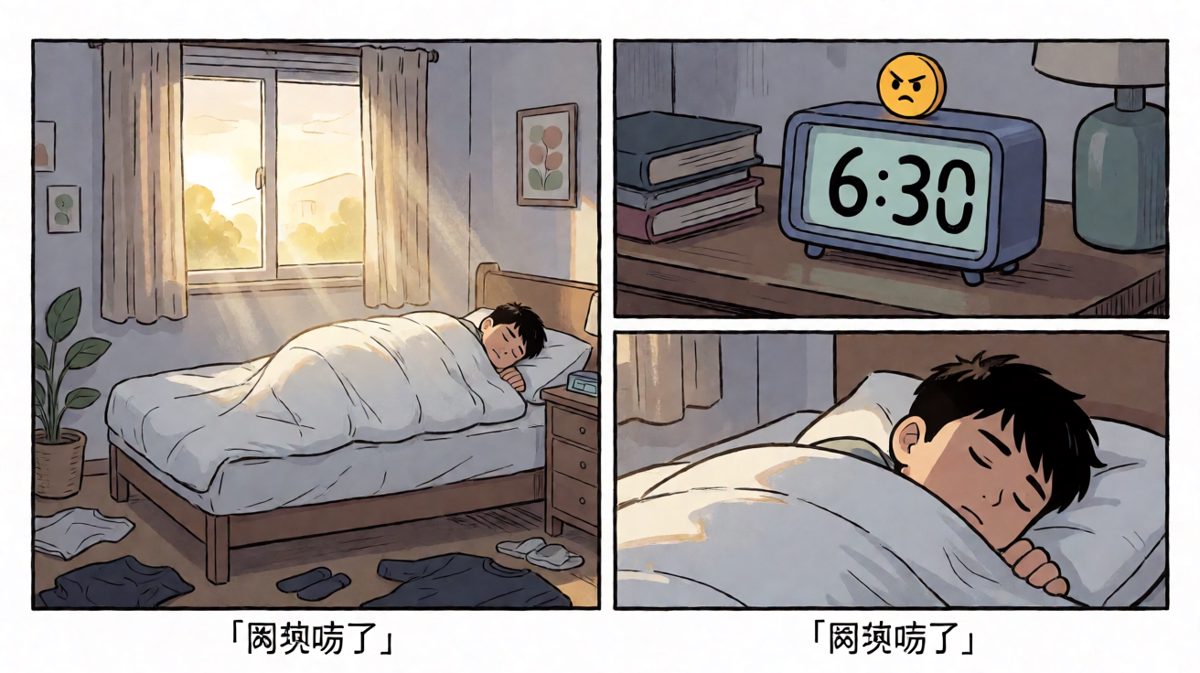 闹钟响起的痛苦挣扎