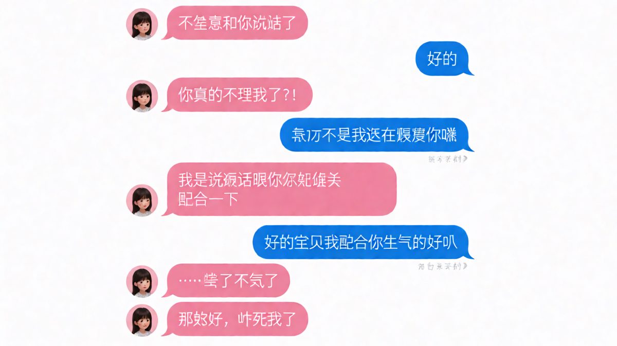 女生假装生气，男生真诚配合，结果把自己也吓到了