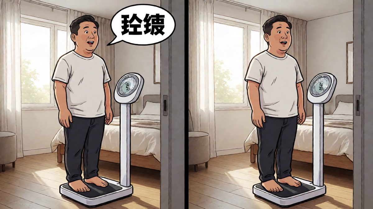 第二天称体重……脂肪：谢谢你请我吃了那么多。