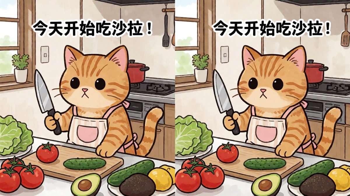 橘猫系上围裙，豪情万丈准备做沙拉