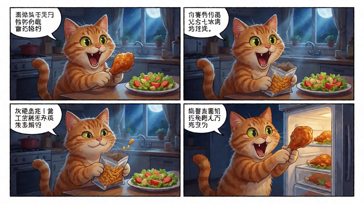 第三天深夜，沙拉已被抛弃，鸡腿才是真爱。