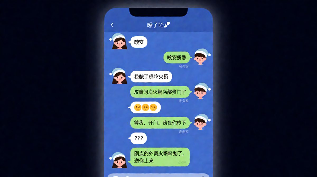 女生深夜闹肚子饿想吃火锅，男生直接送外卖到楼下