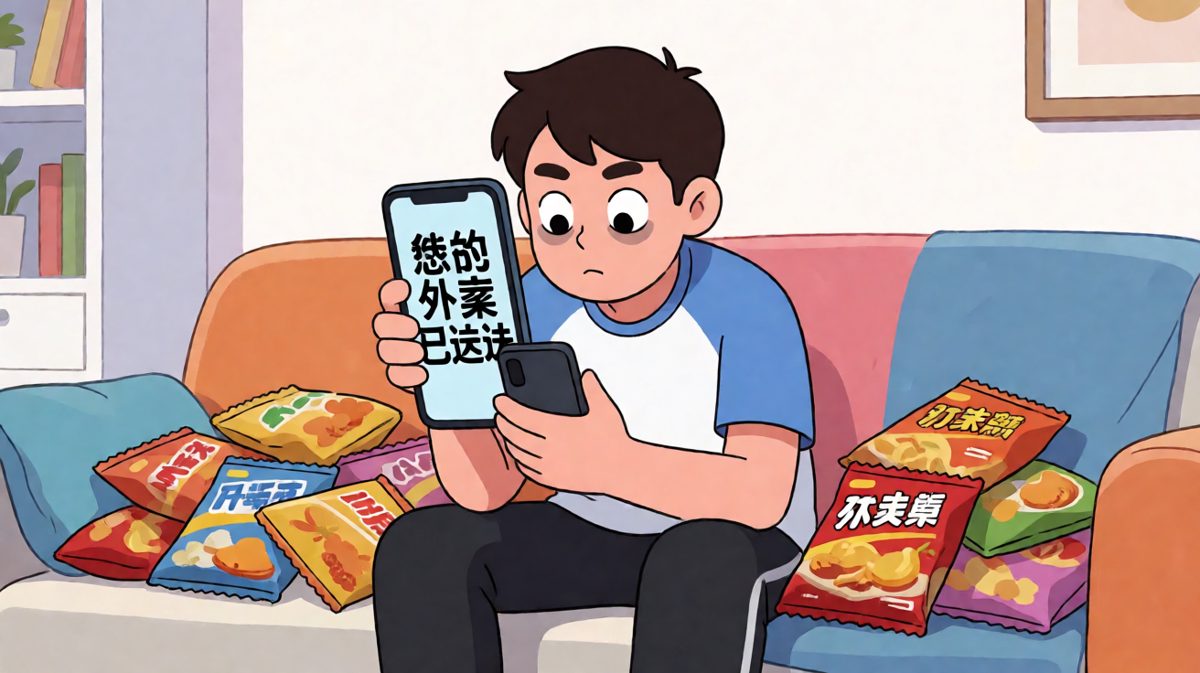 第1格：外卖到了，我人还在沙发上没动