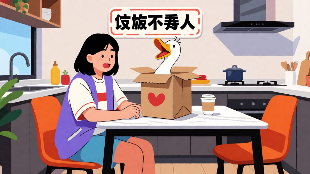 第3格：打开外卖……怎么是只鸭子？！