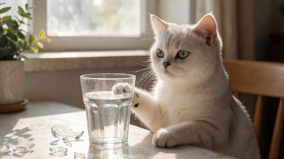 猫：不是我推的，是杯子自己跳下去的