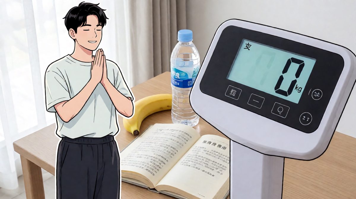站上体重秤，数字显示0kg，信心爆棚